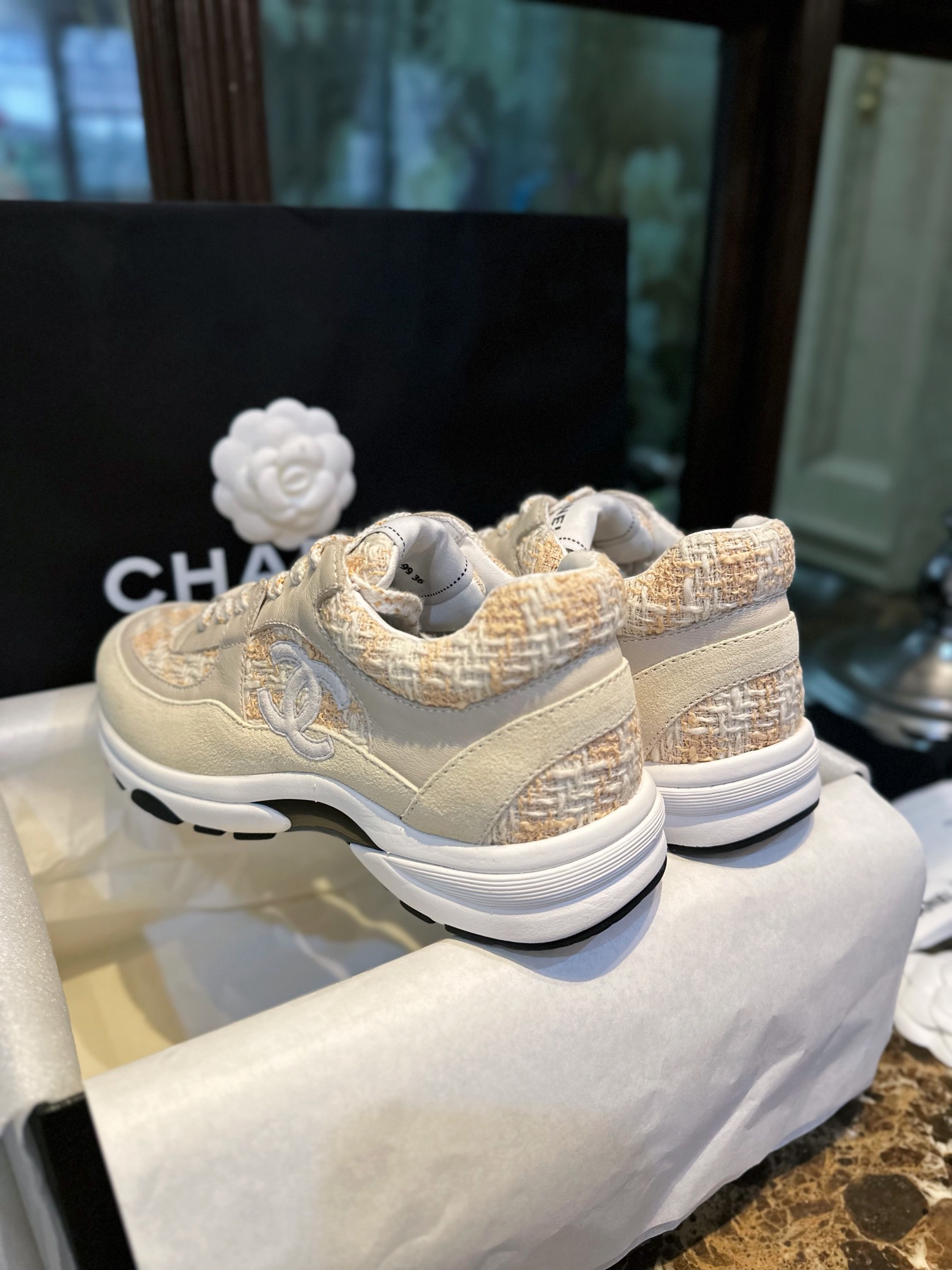 Chanel Tweed Orange Blossom Sports Shoes