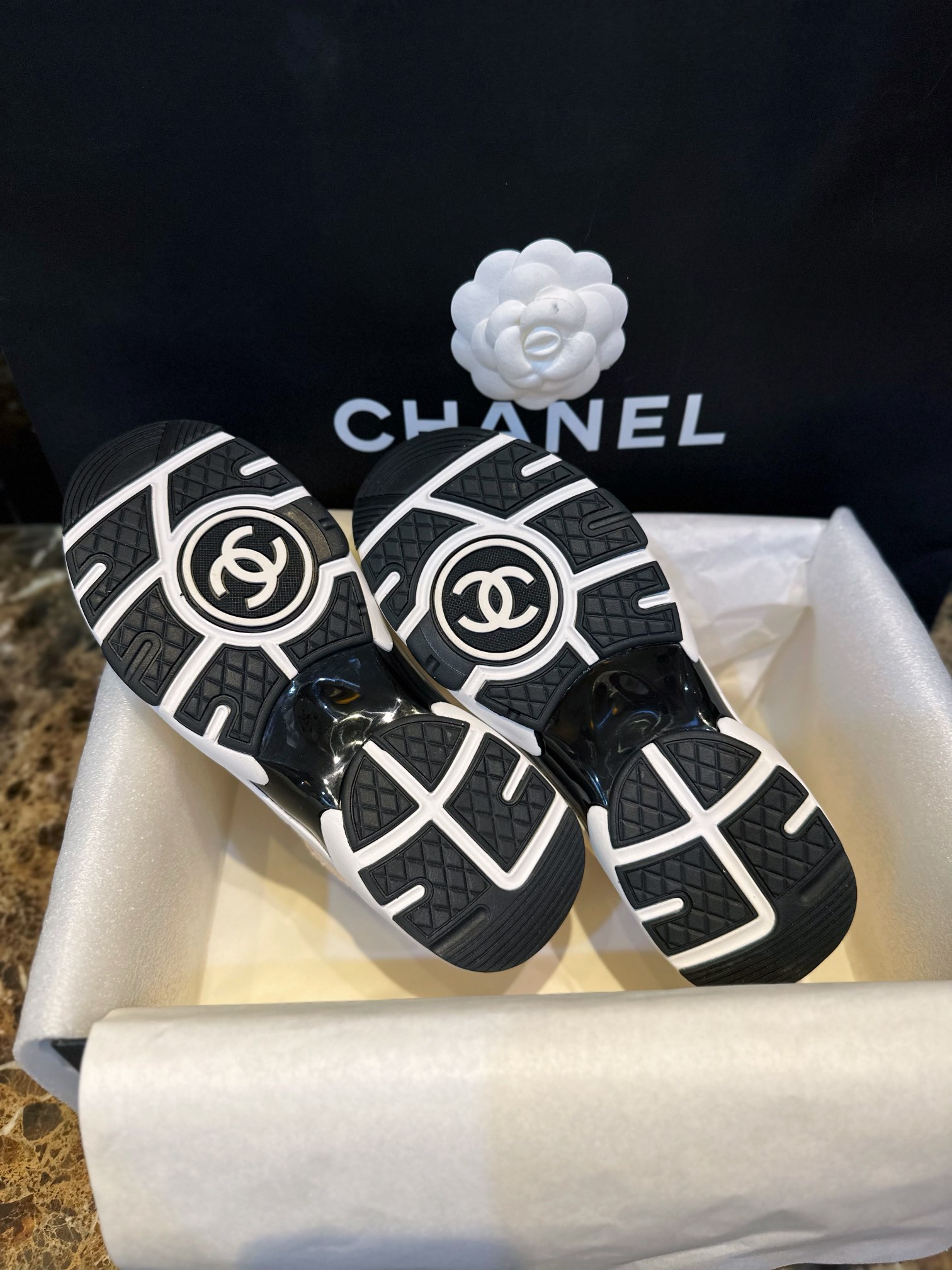 Chanel Tweed Orange Blossom Sports Shoes