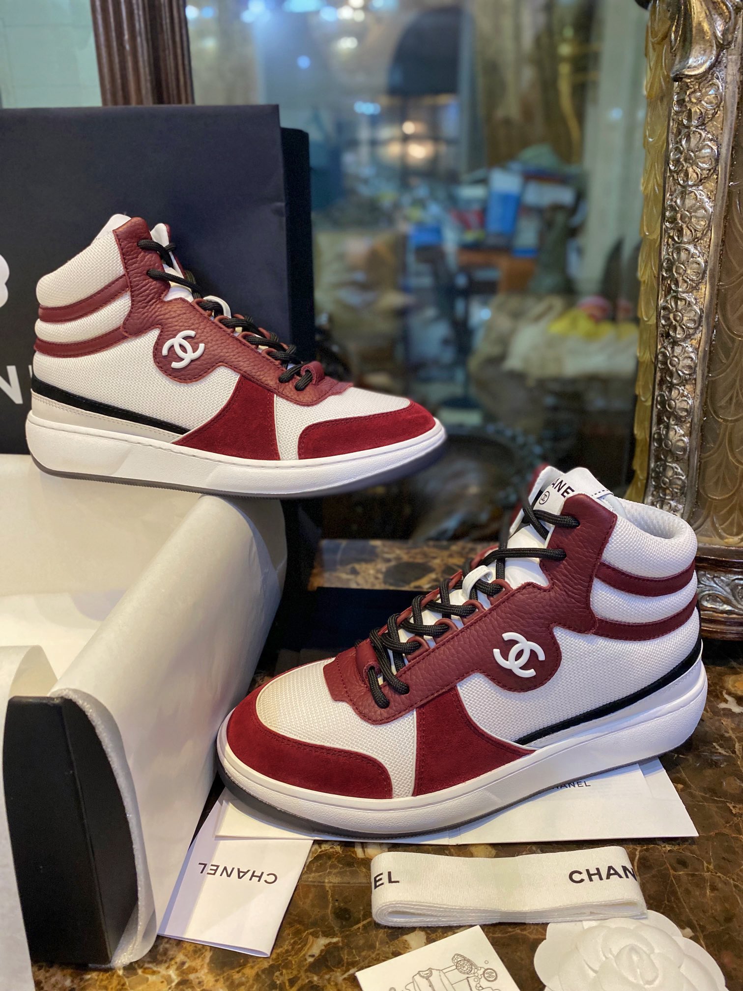 Chanel Red High-Top Sports Shoes