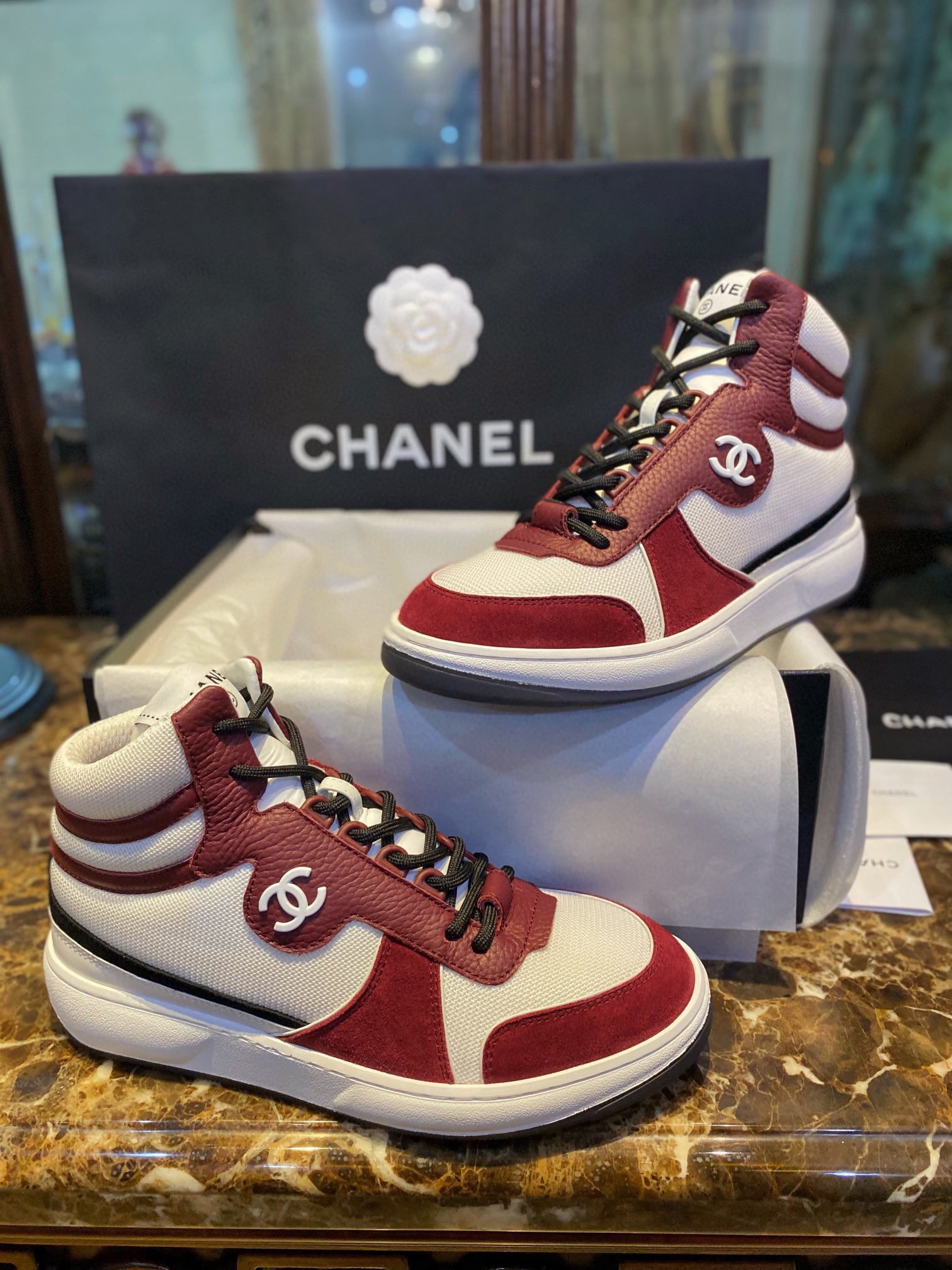 Chanel Red High-Top Sports Shoes