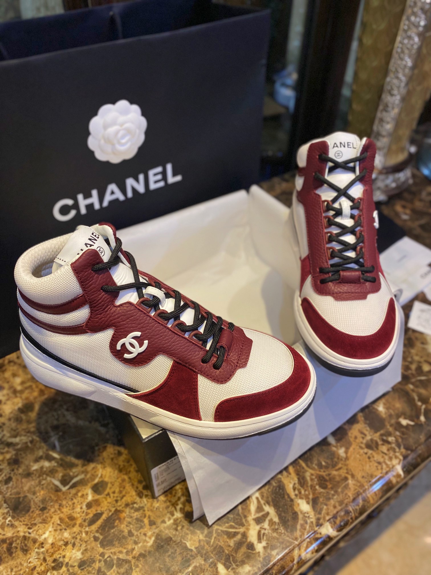 Chanel Red High-Top Sports Shoes