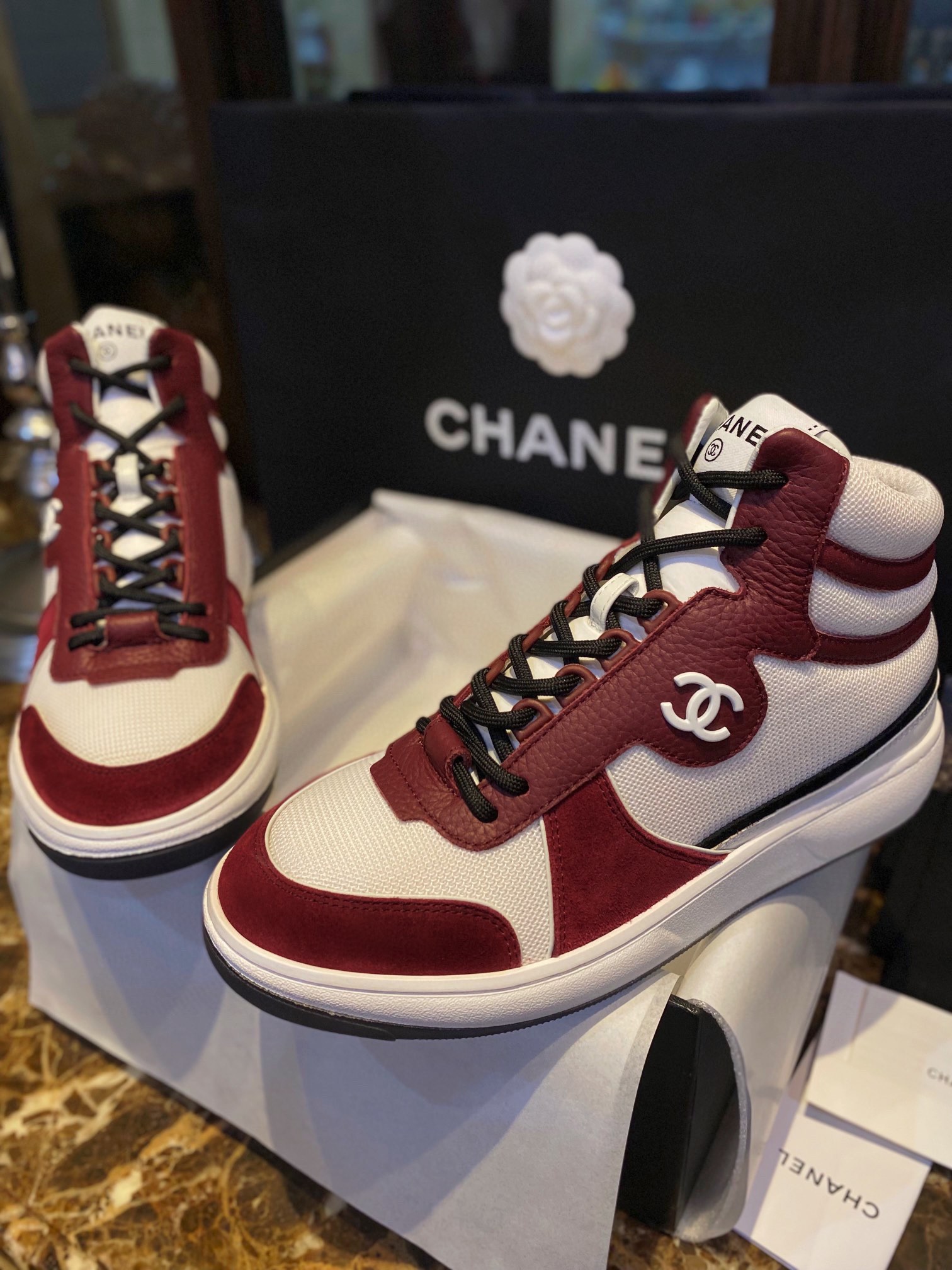 Chanel Red High-Top Sports Shoes