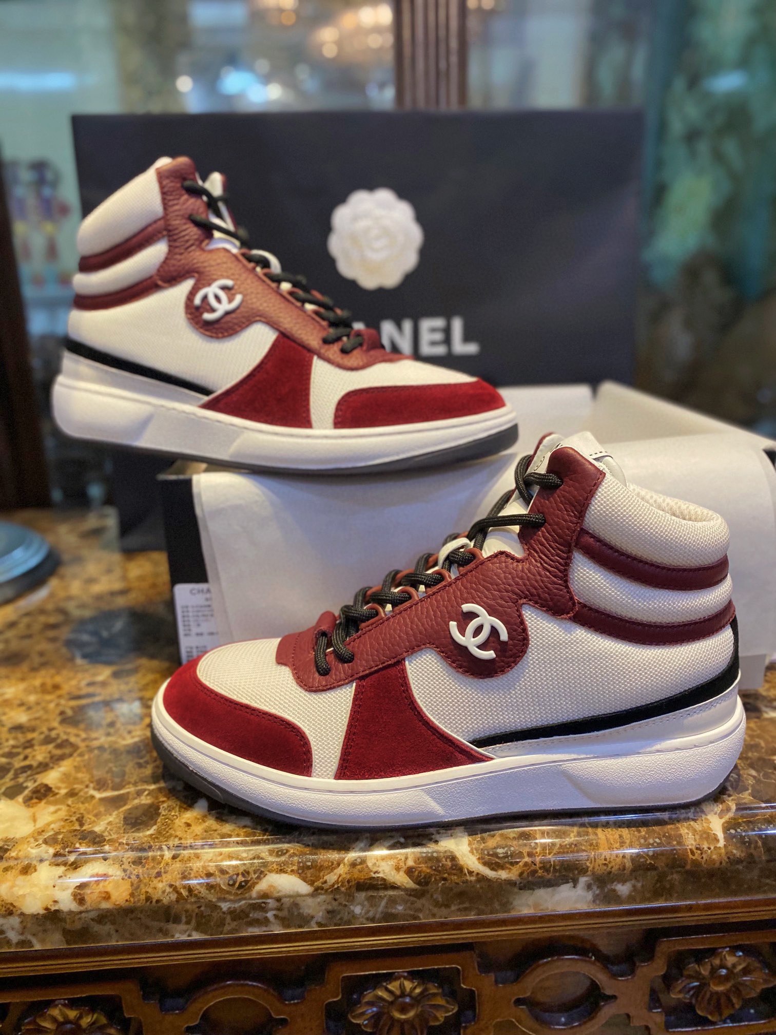 Chanel Red High-Top Sports Shoes