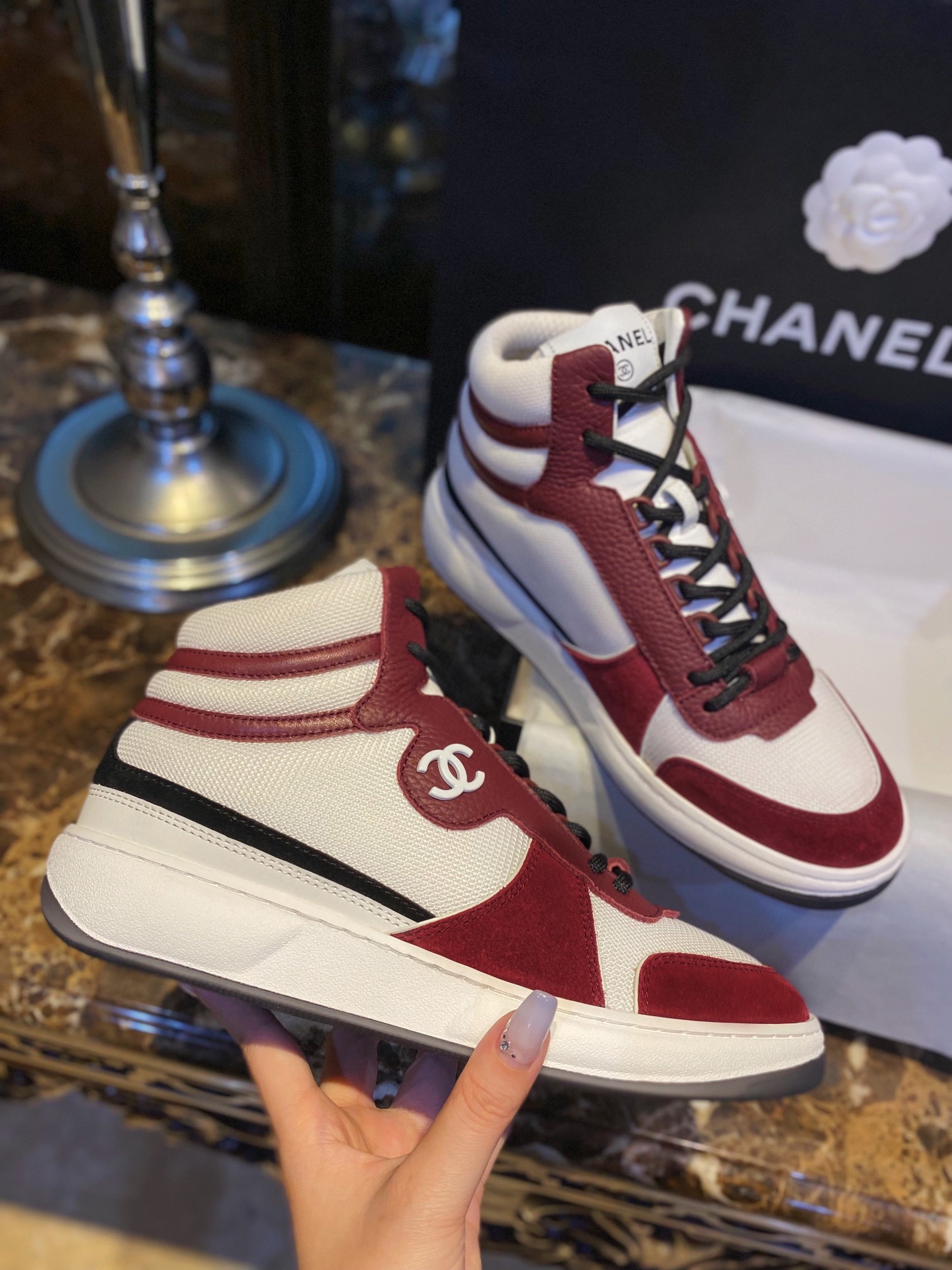 Chanel Red High-Top Sports Shoes