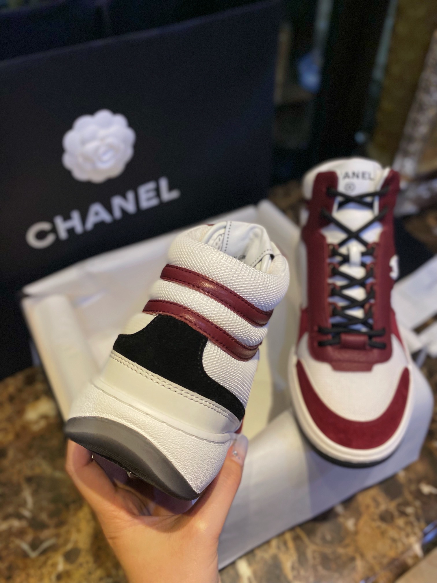 Chanel Red High-Top Sports Shoes