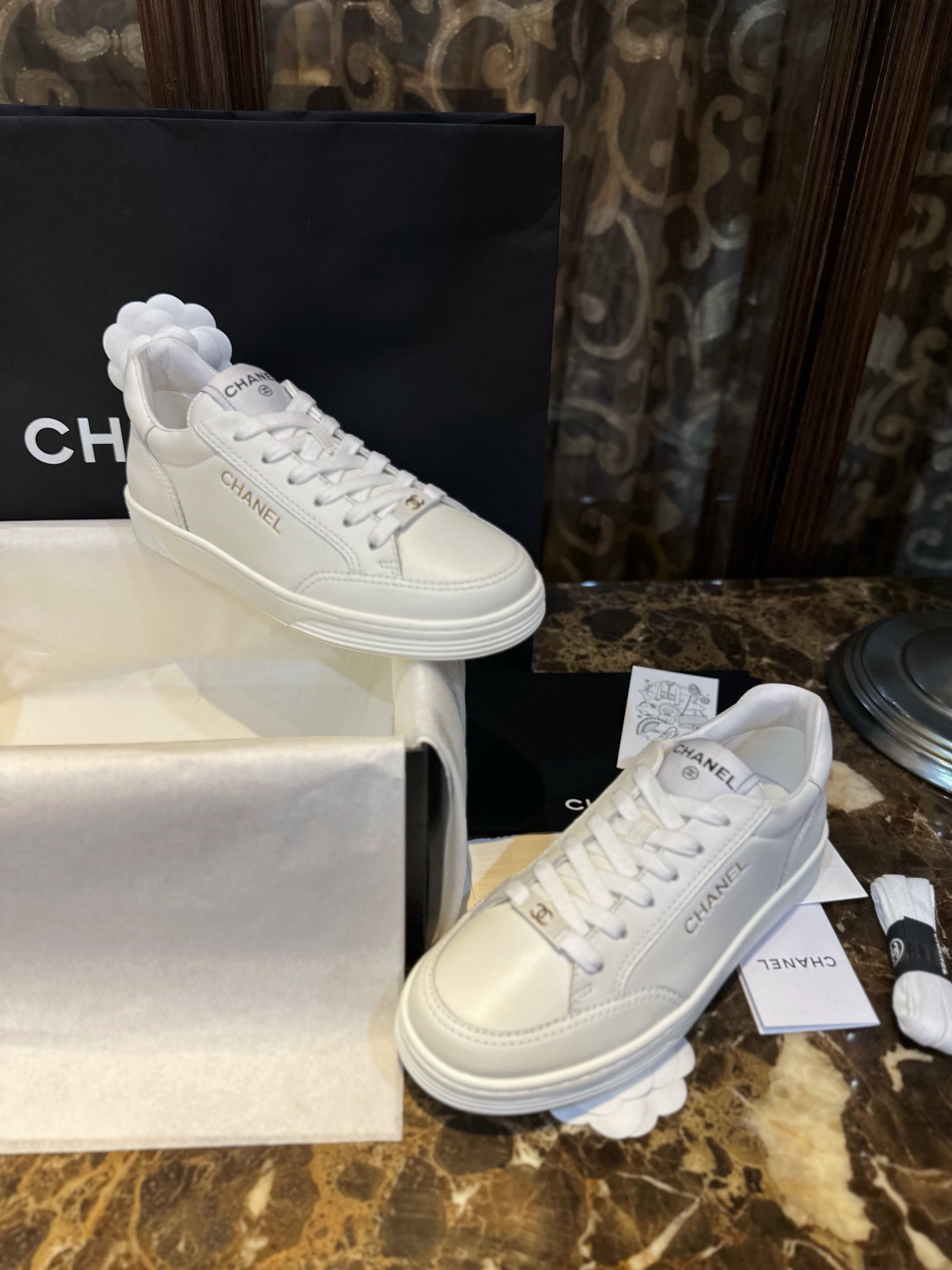 Chanel Minimalist Gold Foil White Shoes