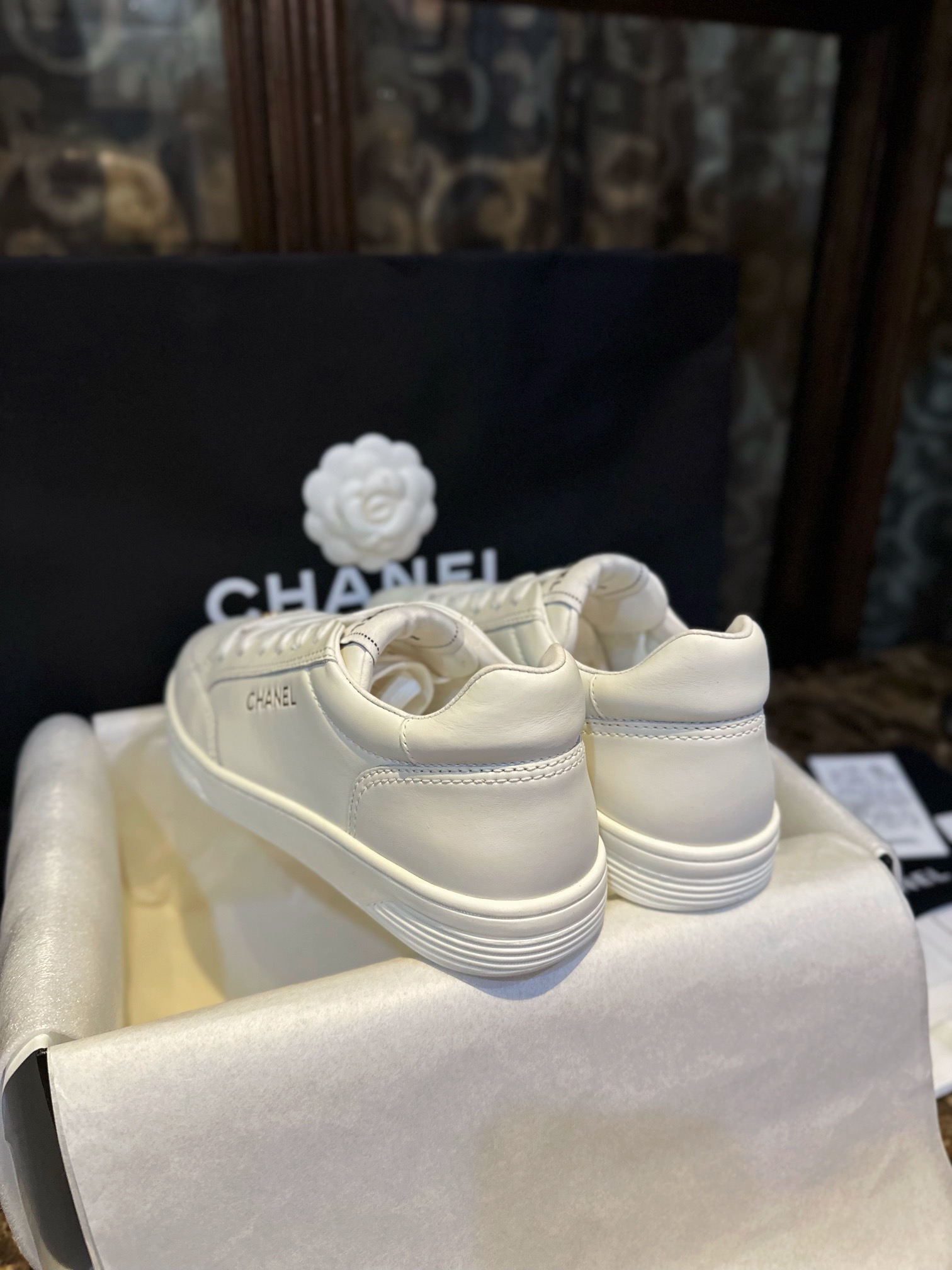 Chanel Minimalist Gold Foil White Shoes