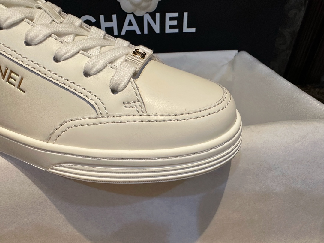 Chanel Minimalist Gold Foil White Shoes