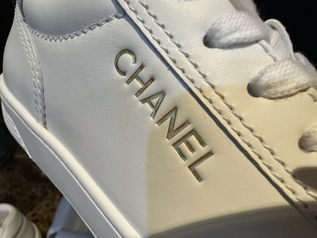 Chanel Minimalist Gold Foil White Shoes