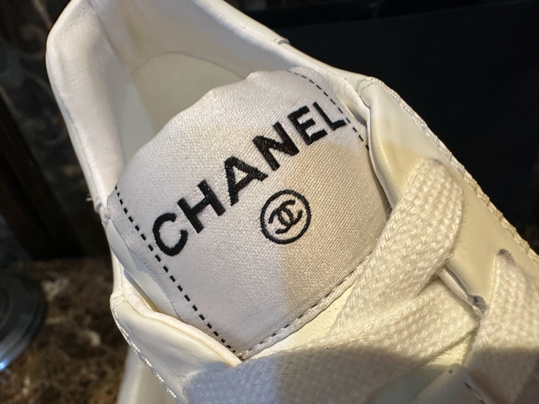 Chanel Minimalist Gold Foil White Shoes