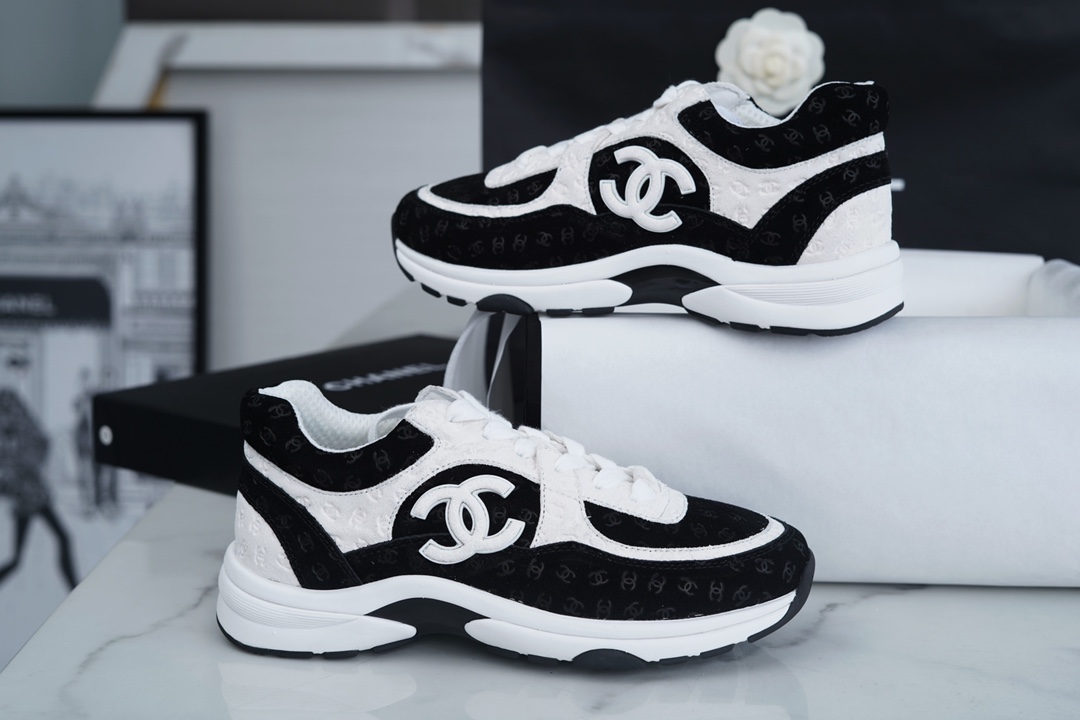 Chanel Dark Pattern Black and White Panda Sneakers