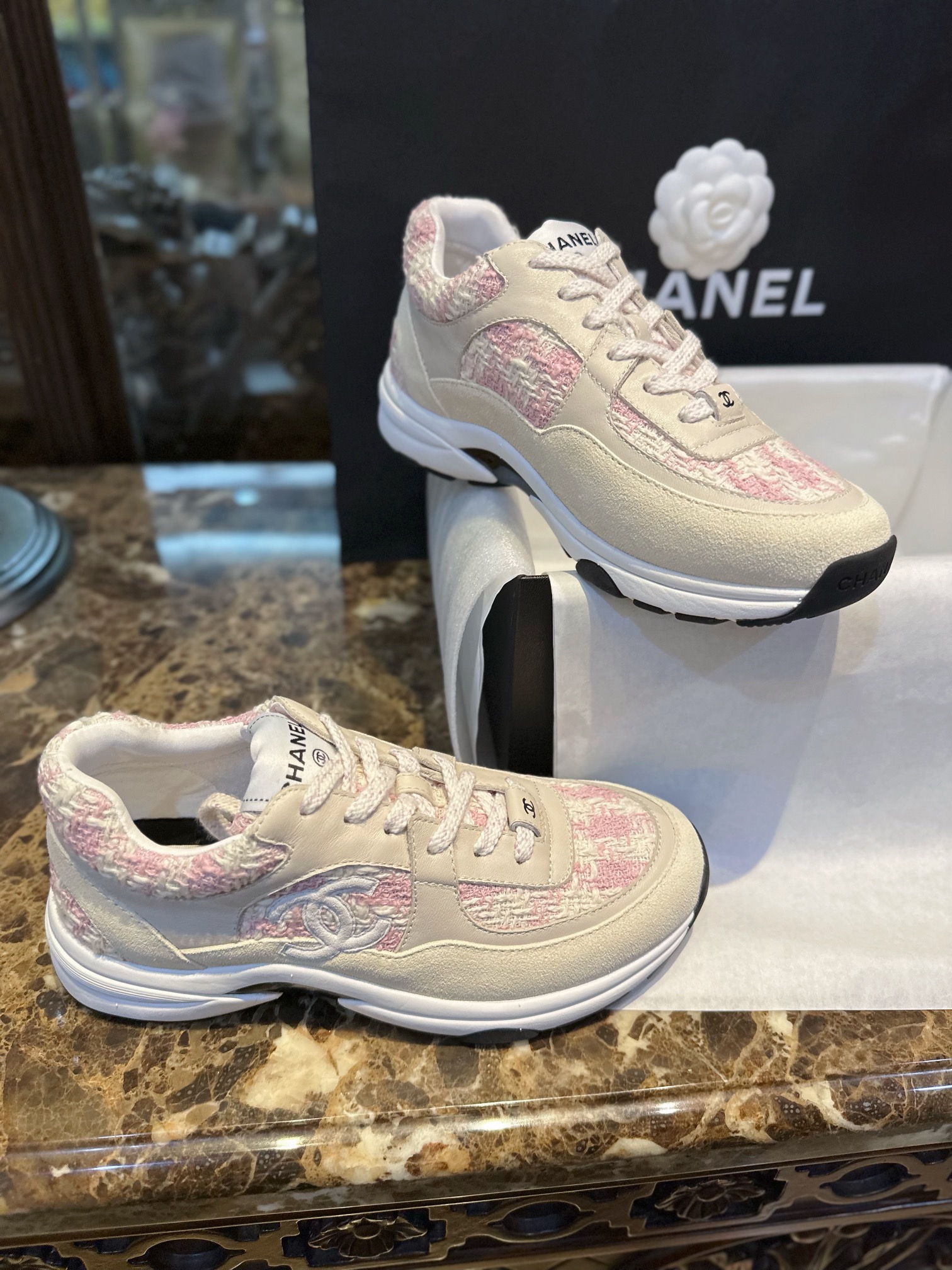 Chanel Tweed Pink Sports Shoes