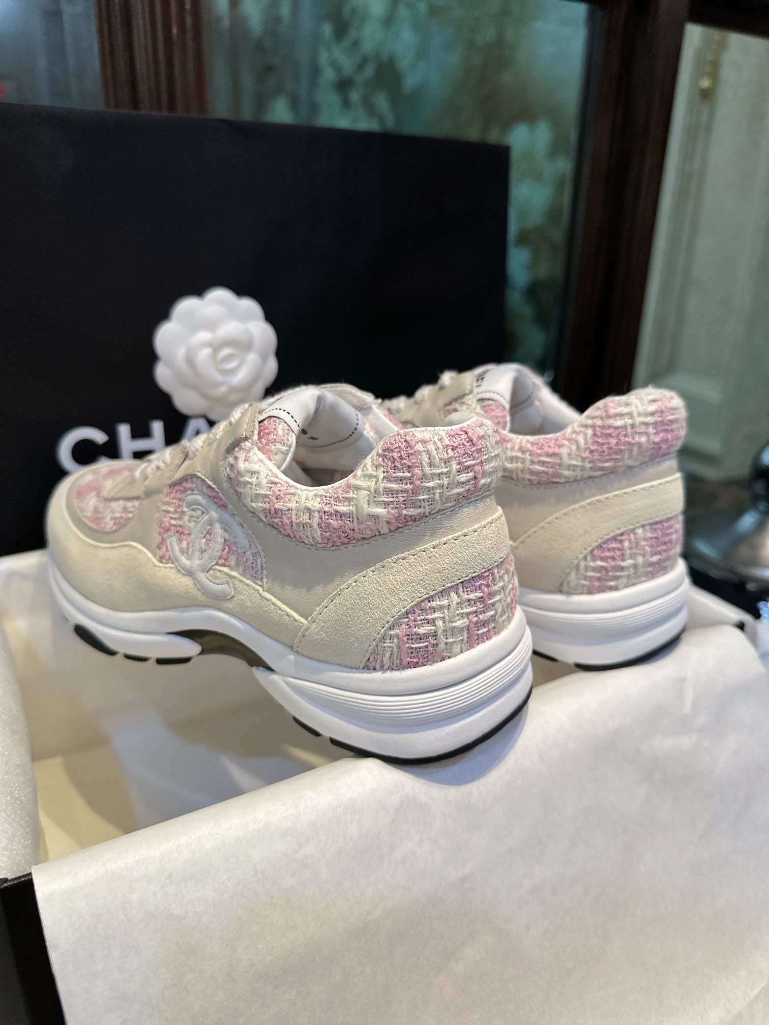 Chanel Tweed Pink Sports Shoes