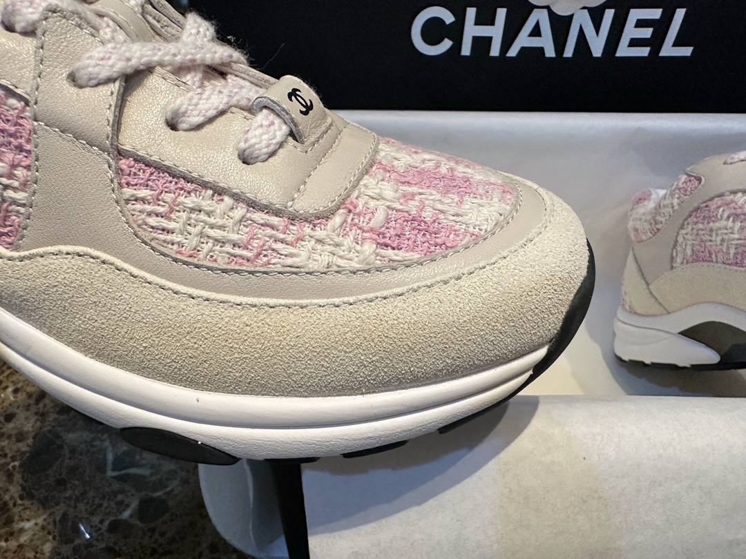 Chanel Tweed Pink Sports Shoes