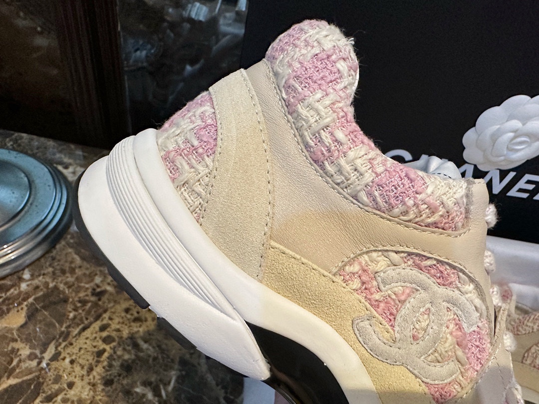 Chanel Tweed Pink Sports Shoes