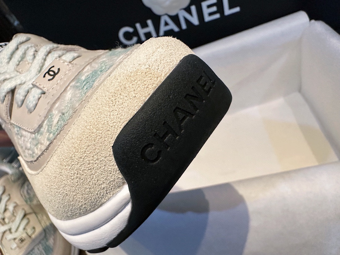 Chanel Grass Green Tweed Sports Shoes