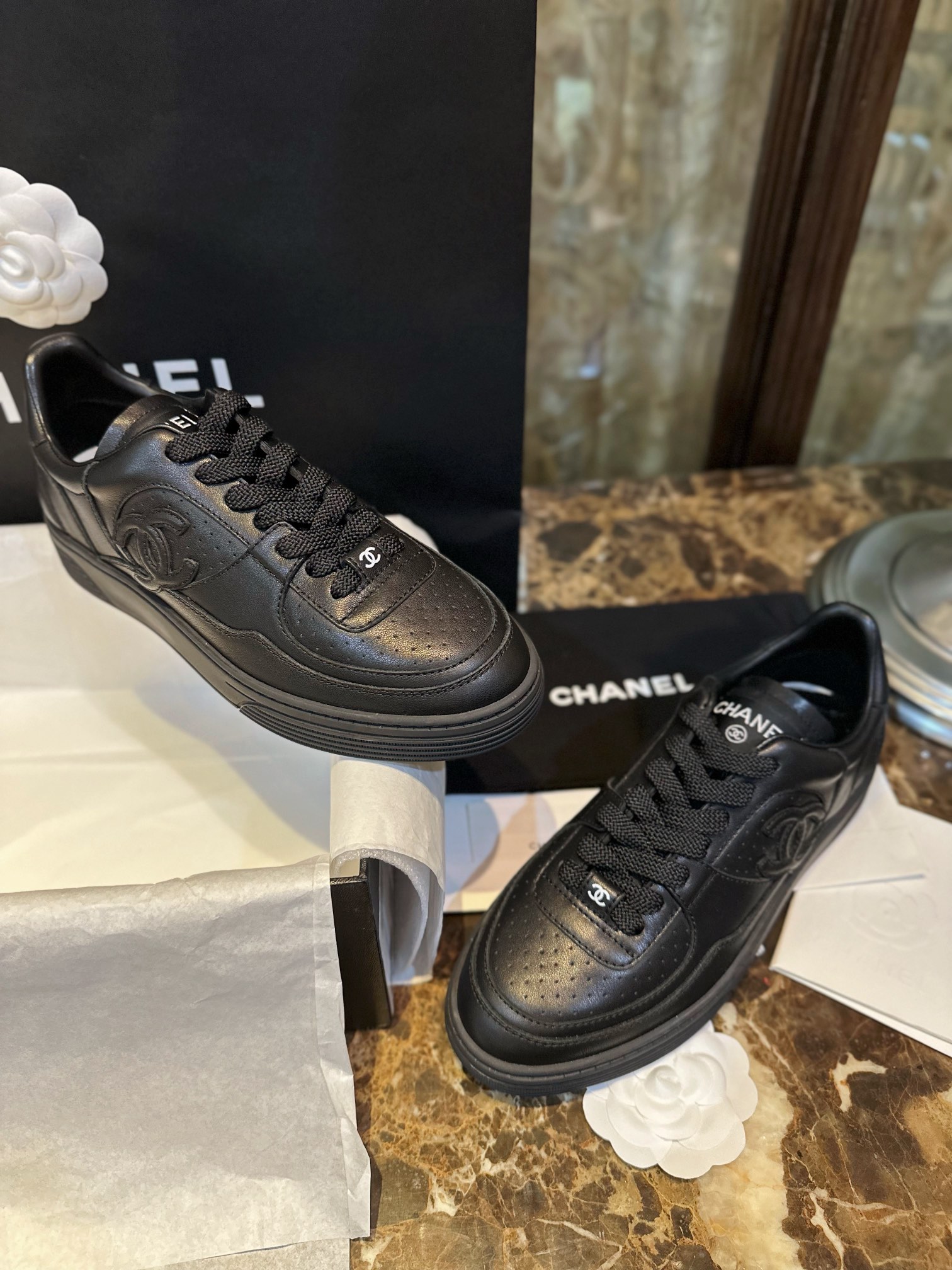 Chanel Black Air Force 1 Sneakers