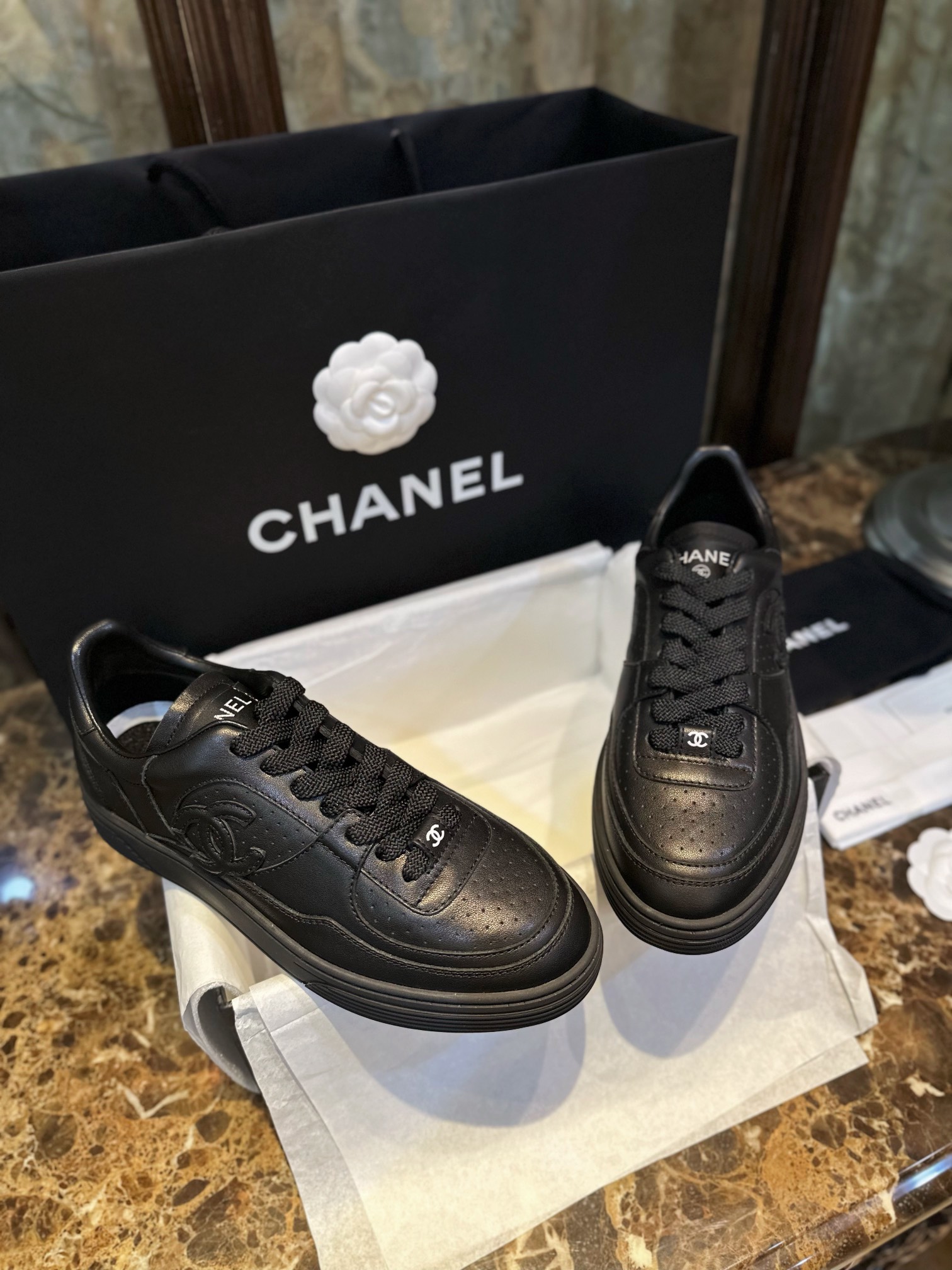 Chanel Black Air Force 1 Sneakers