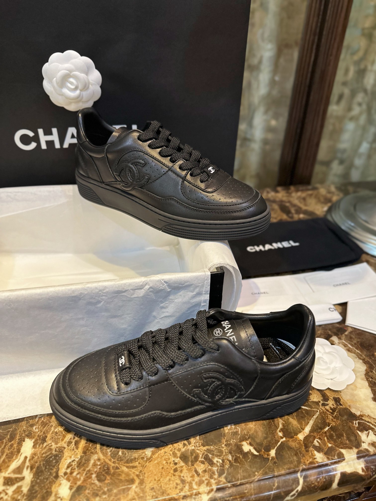 Chanel Black Air Force 1 Sneakers