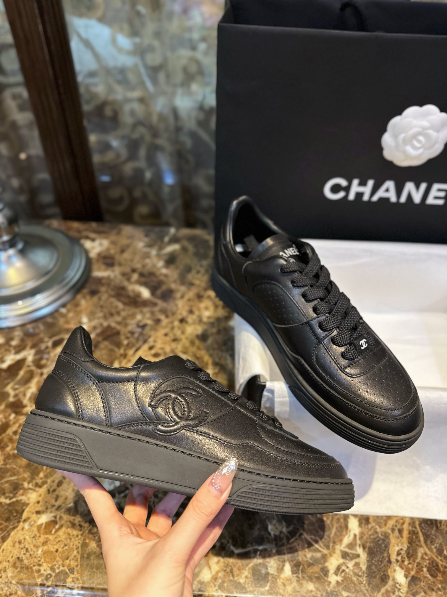 Chanel Black Air Force 1 Sneakers