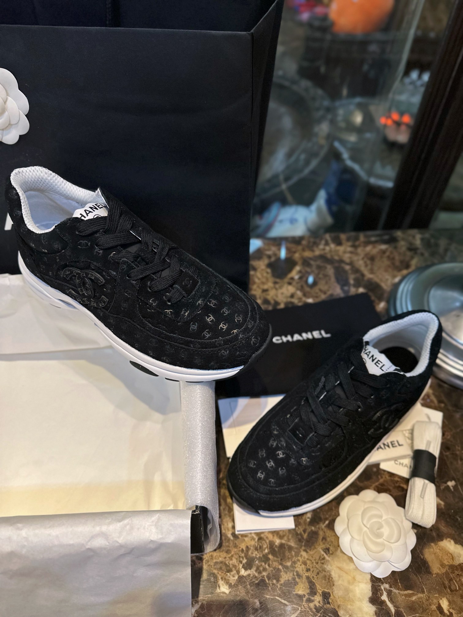 Chanel Black Embossed Pattern Sneakers