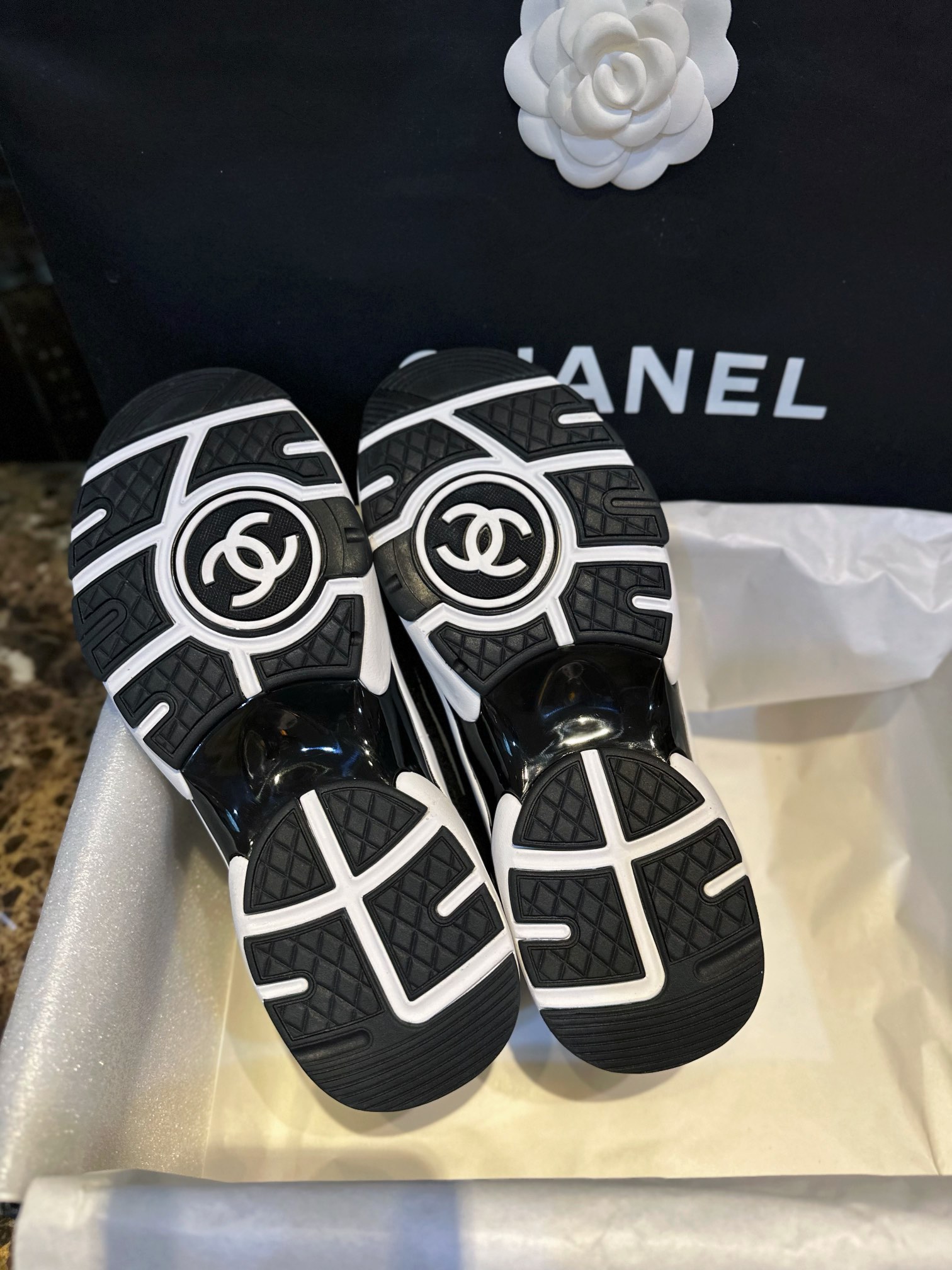 Chanel Black Embossed Pattern Sneakers