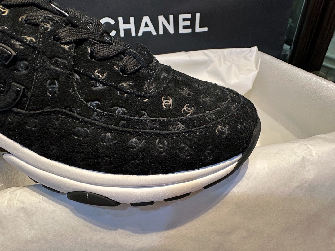 Chanel Black Embossed Pattern Sneakers