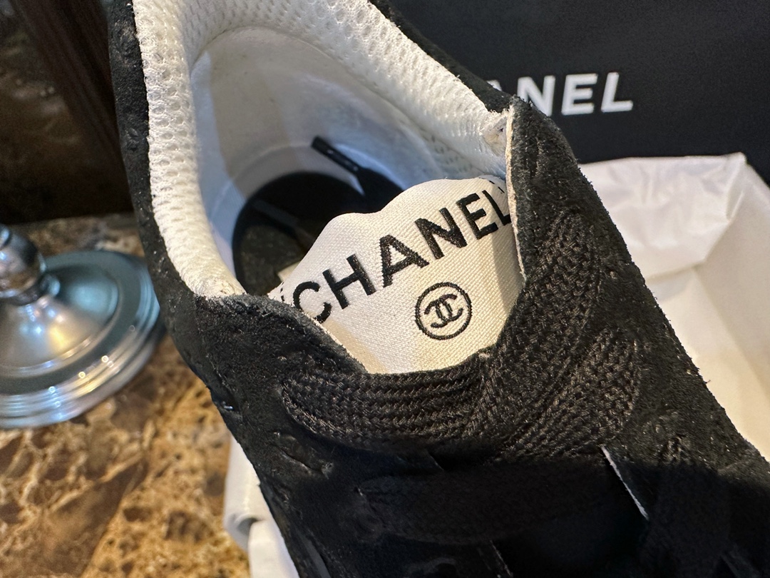 Chanel Black Embossed Pattern Sneakers