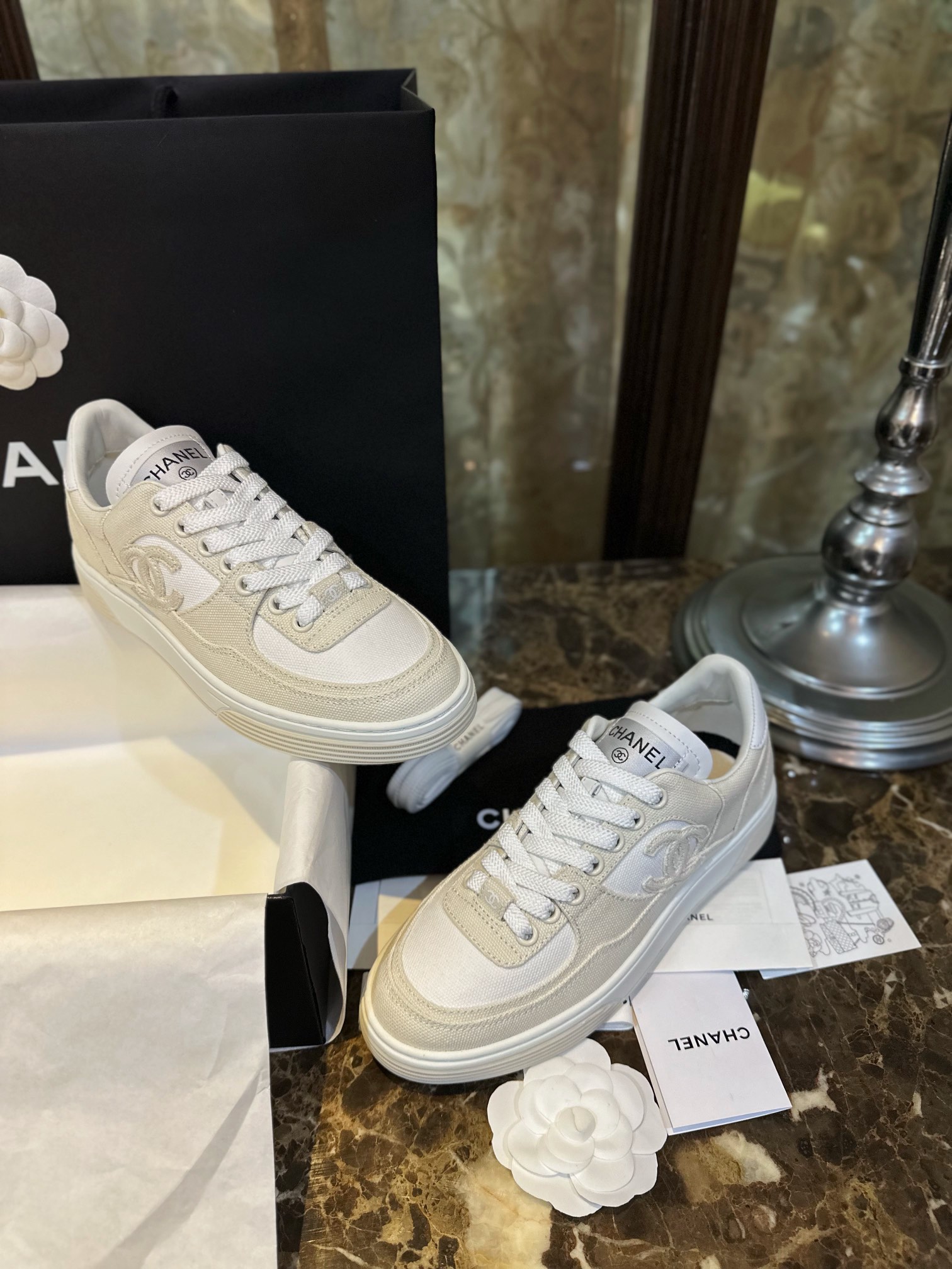 Chanel Beige Canvas Sneakers