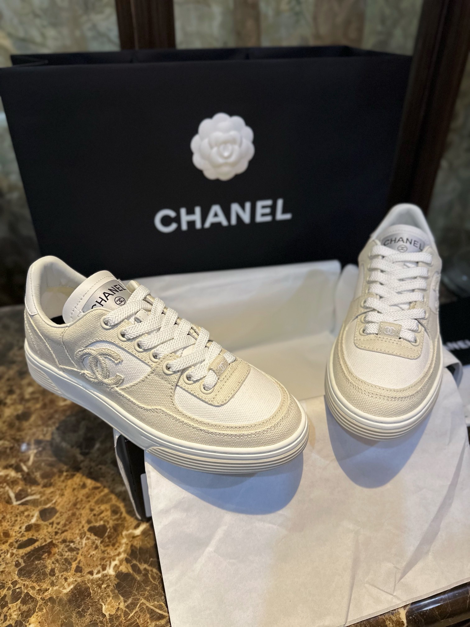 Chanel Beige Canvas Sneakers