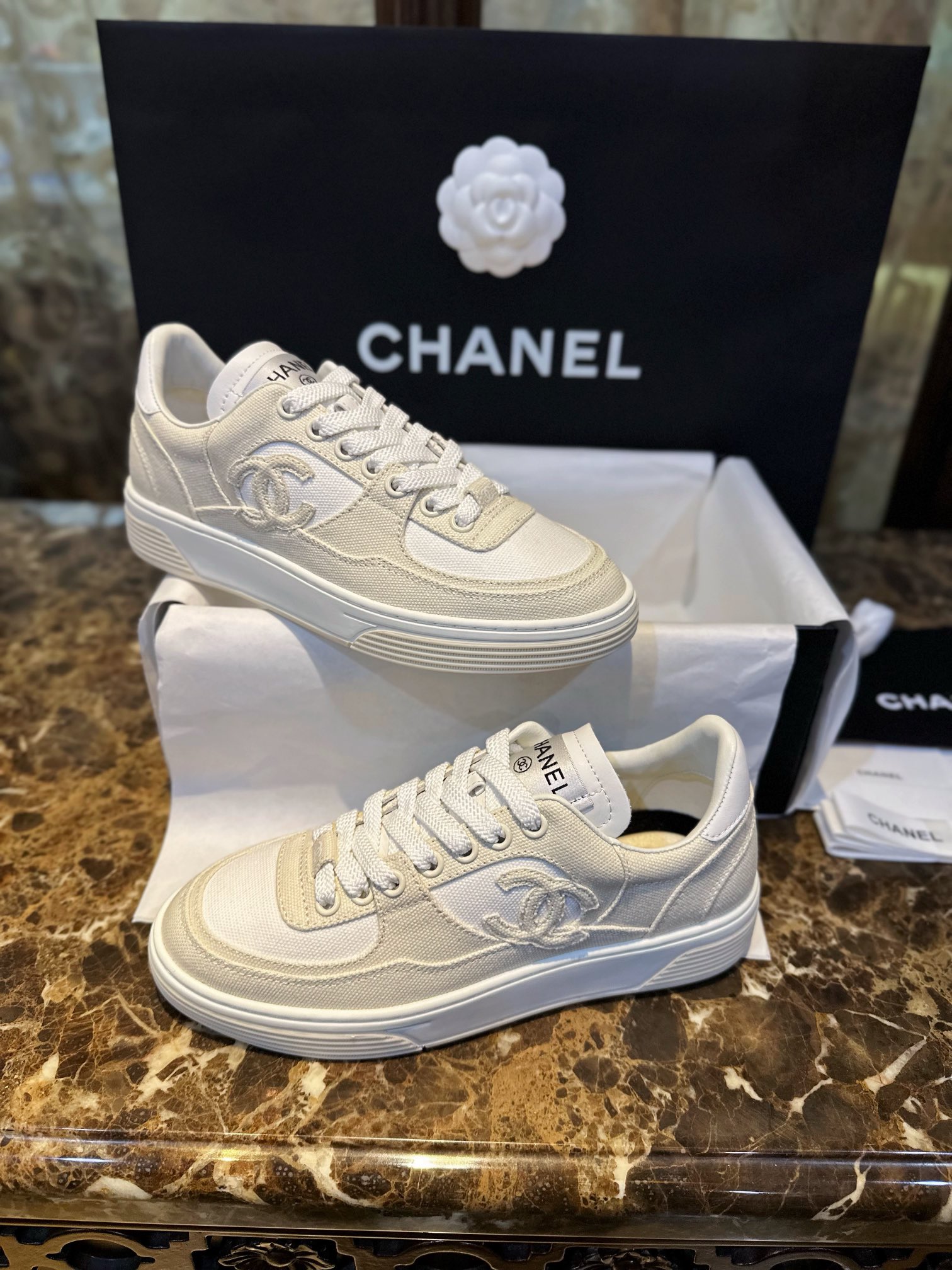 Chanel Beige Canvas Sneakers