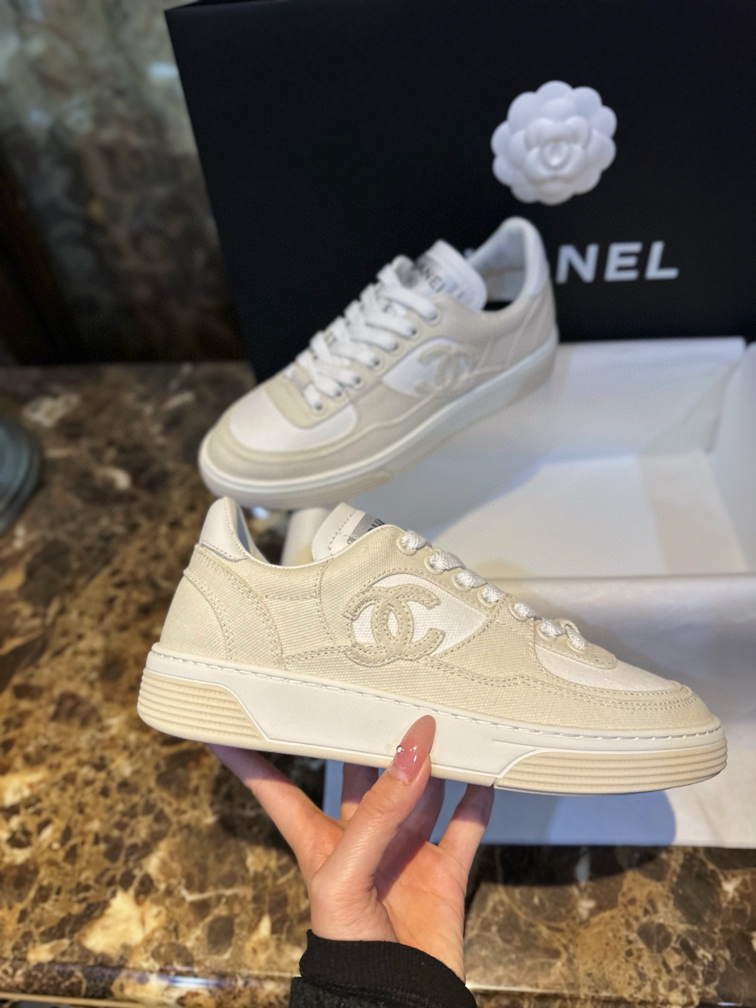 Chanel Beige Canvas Sneakers