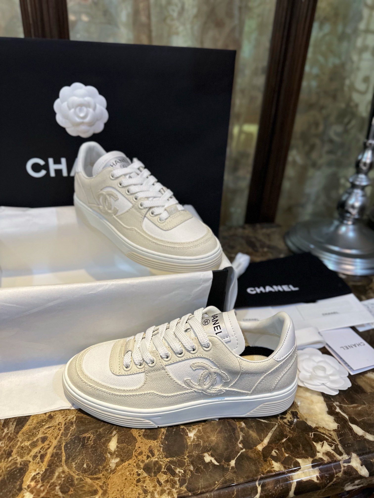 Chanel Beige Canvas Sneakers