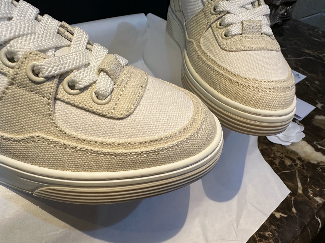 Chanel Beige Canvas Sneakers