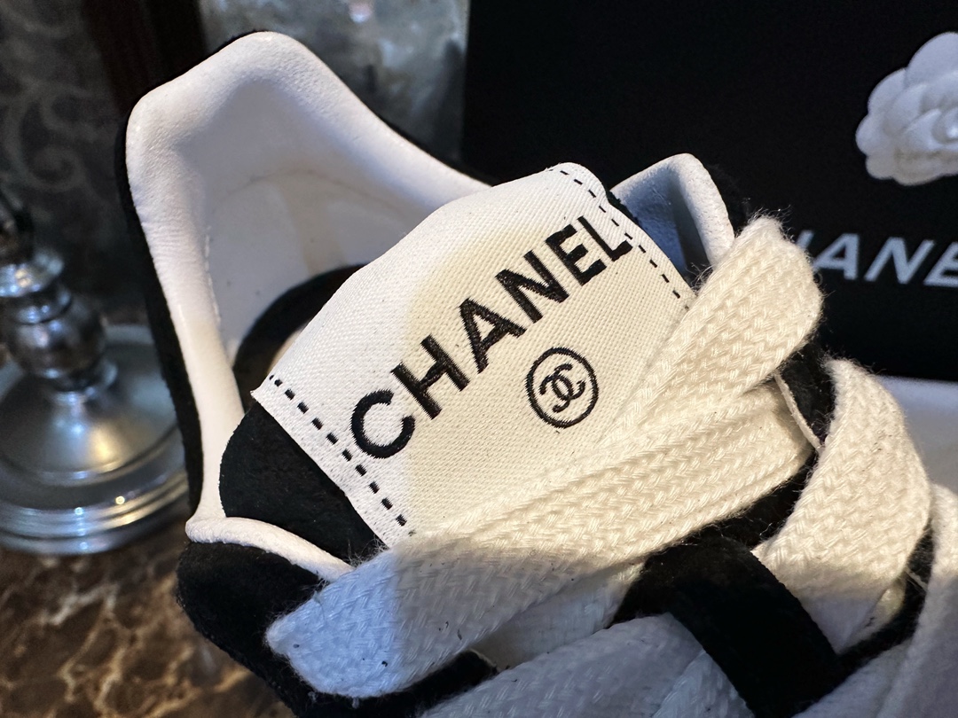 Chanel Black Suede Panda Skate Shoes: Pure Black Upper + Black TPU Chunky Sole Combo