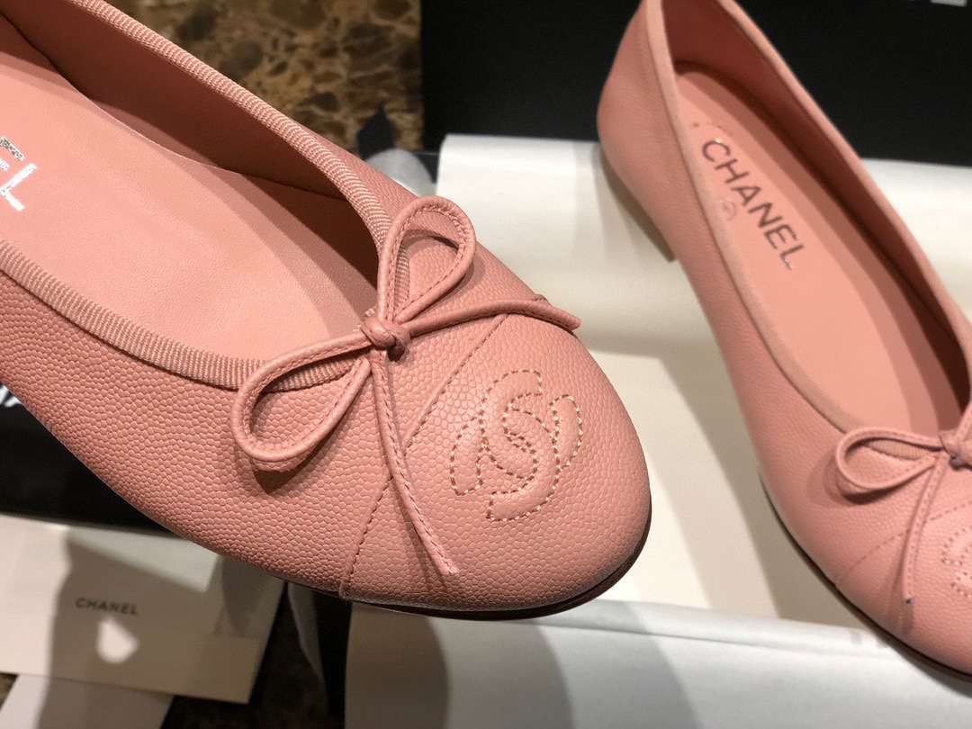 Chanel Pink Ballerina Shoes with Italian Customized Quilted Pattern + Italian Axe Block A+ Grade Genuine Leather Outsole