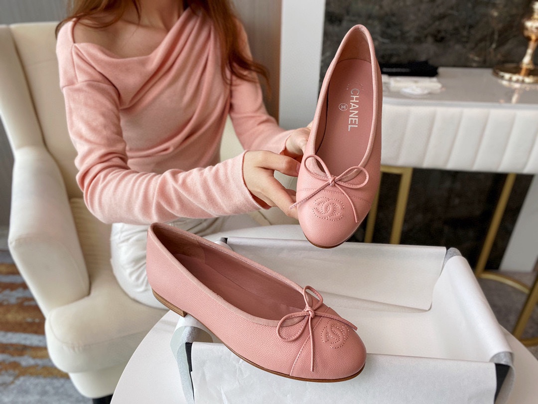 Chanel Pink Ballerina Shoes with Italian Customized Quilted Pattern + Italian Axe Block A+ Grade Genuine Leather Outsole