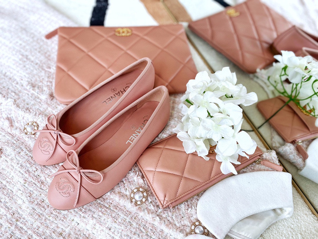 Chanel Pink Ballerina Shoes with Italian Customized Quilted Pattern + Italian Axe Block A+ Grade Genuine Leather Outsole