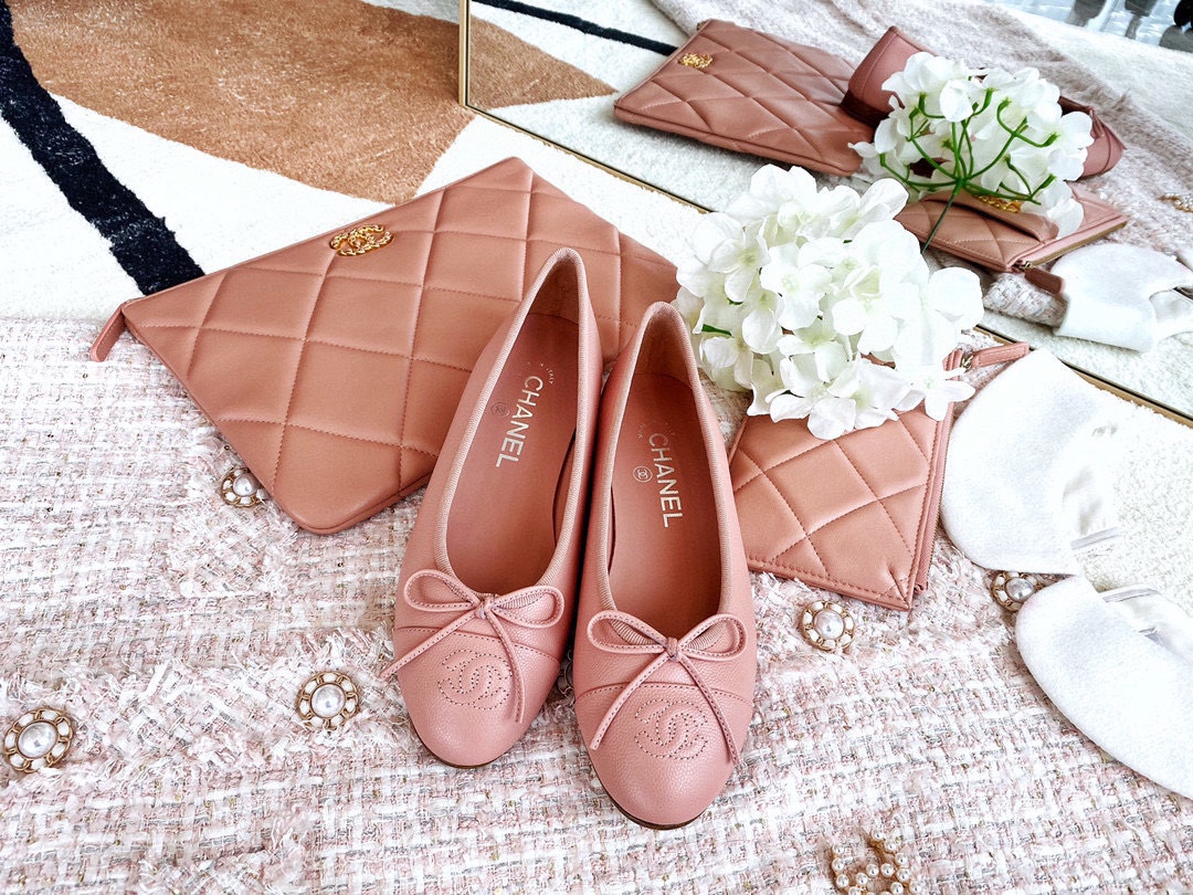 Chanel Pink Ballerina Shoes with Italian Customized Quilted Pattern + Italian Axe Block A+ Grade Genuine Leather Outsole