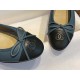 Chanel Haze Blue with Forest Green Patchwork Sheepskin Ballet Flats