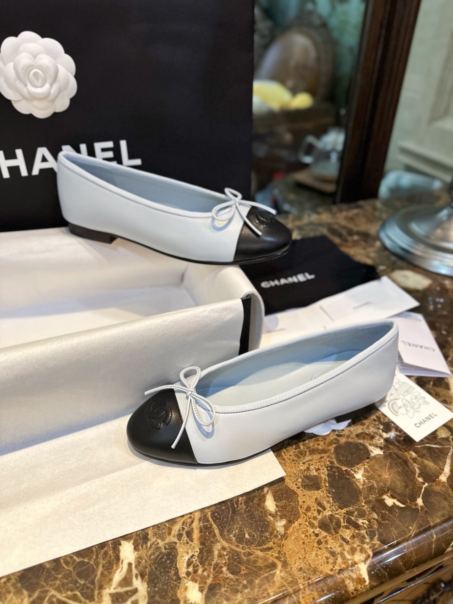 Chanel Haze Blue Petite Sheepskin Ballet Flats