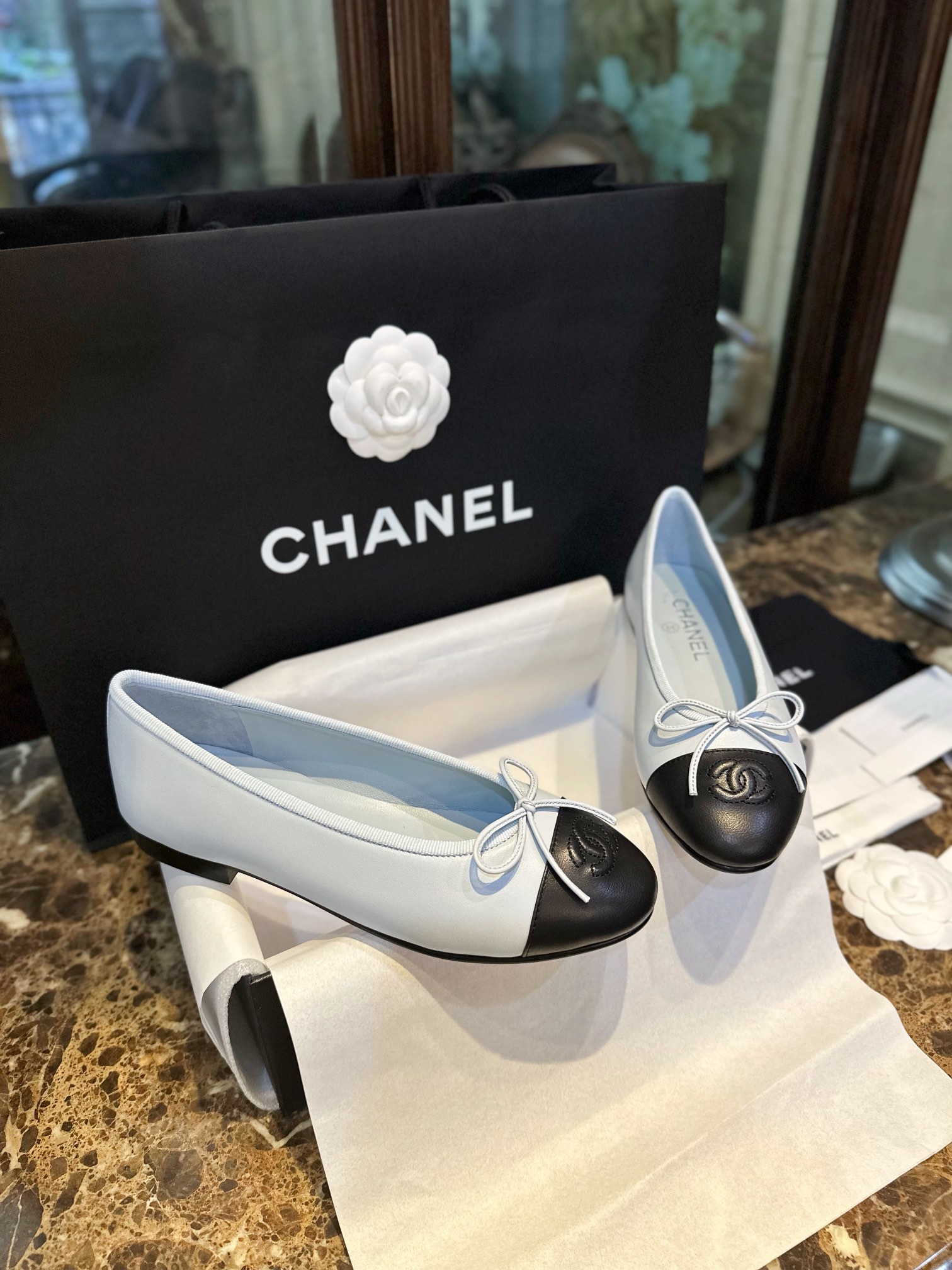 Chanel Haze Blue Petite Sheepskin Ballet Flats