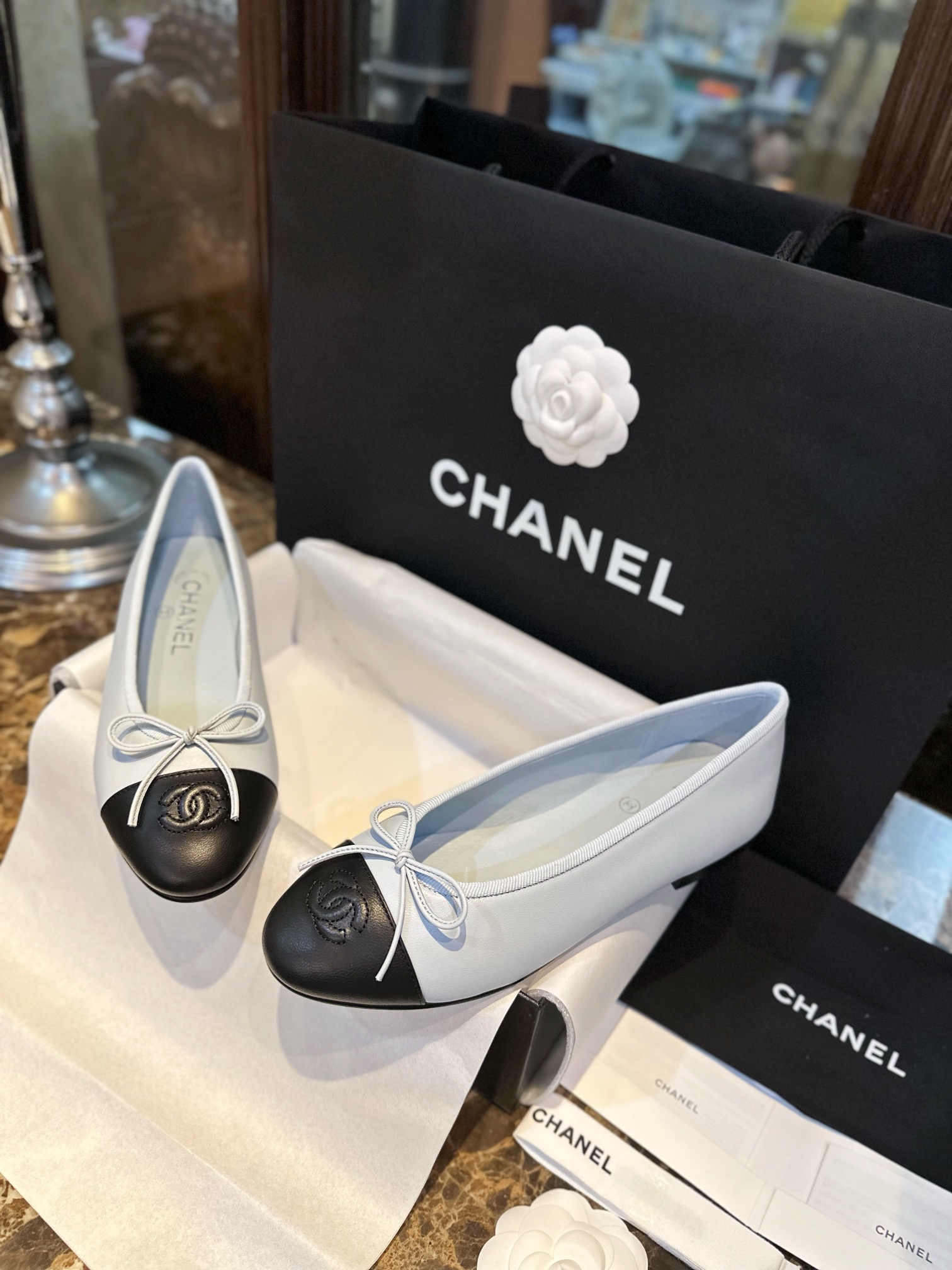 Chanel Haze Blue Petite Sheepskin Ballet Flats