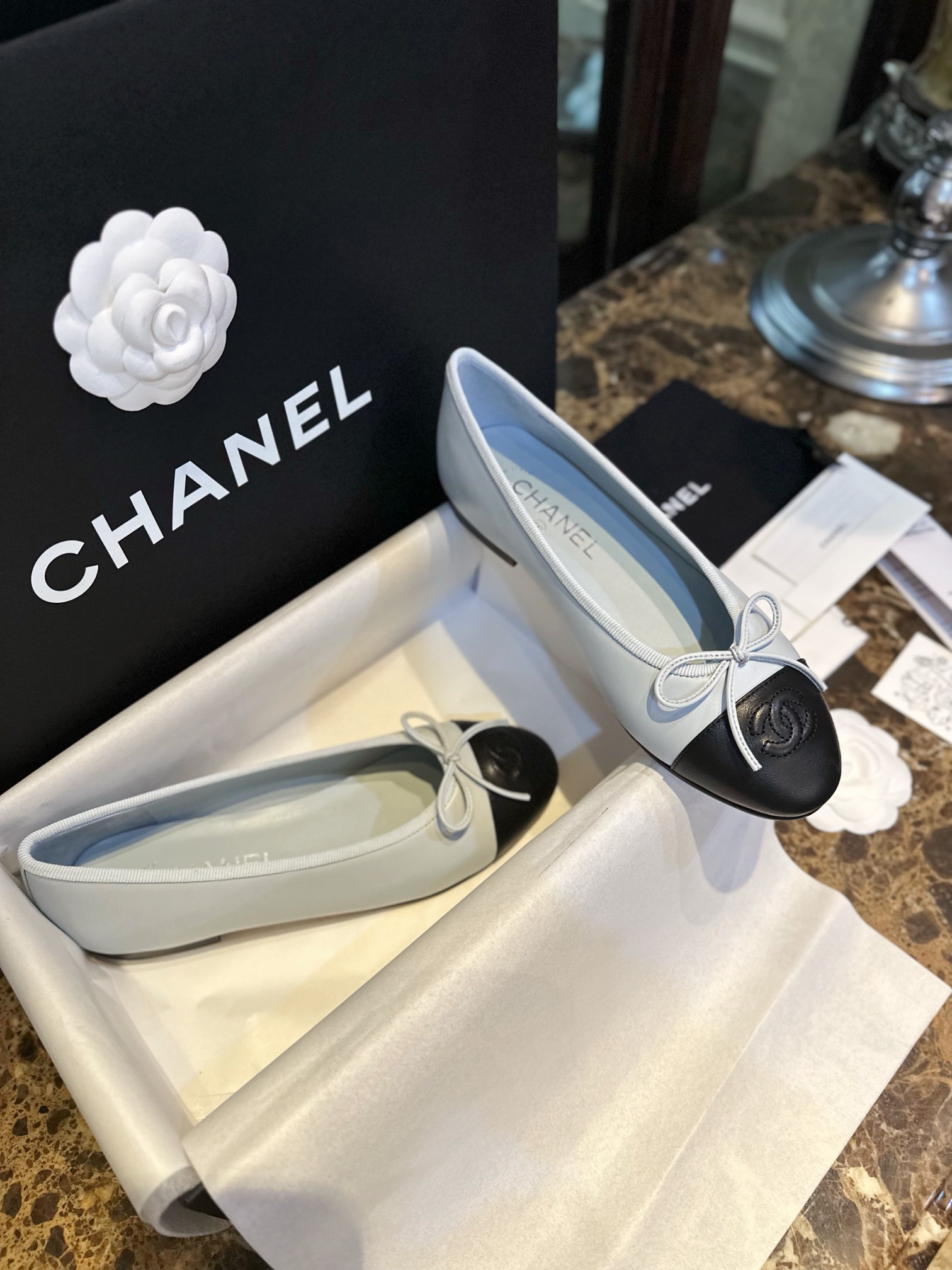 Chanel Haze Blue Petite Sheepskin Ballet Flats