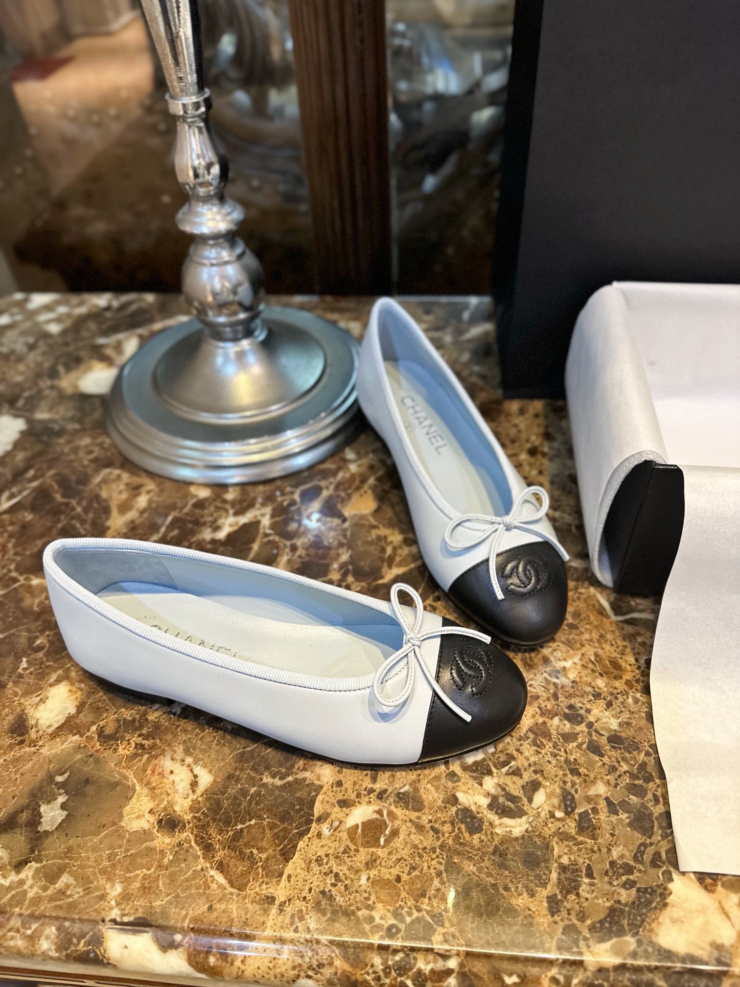 Chanel Haze Blue Petite Sheepskin Ballet Flats