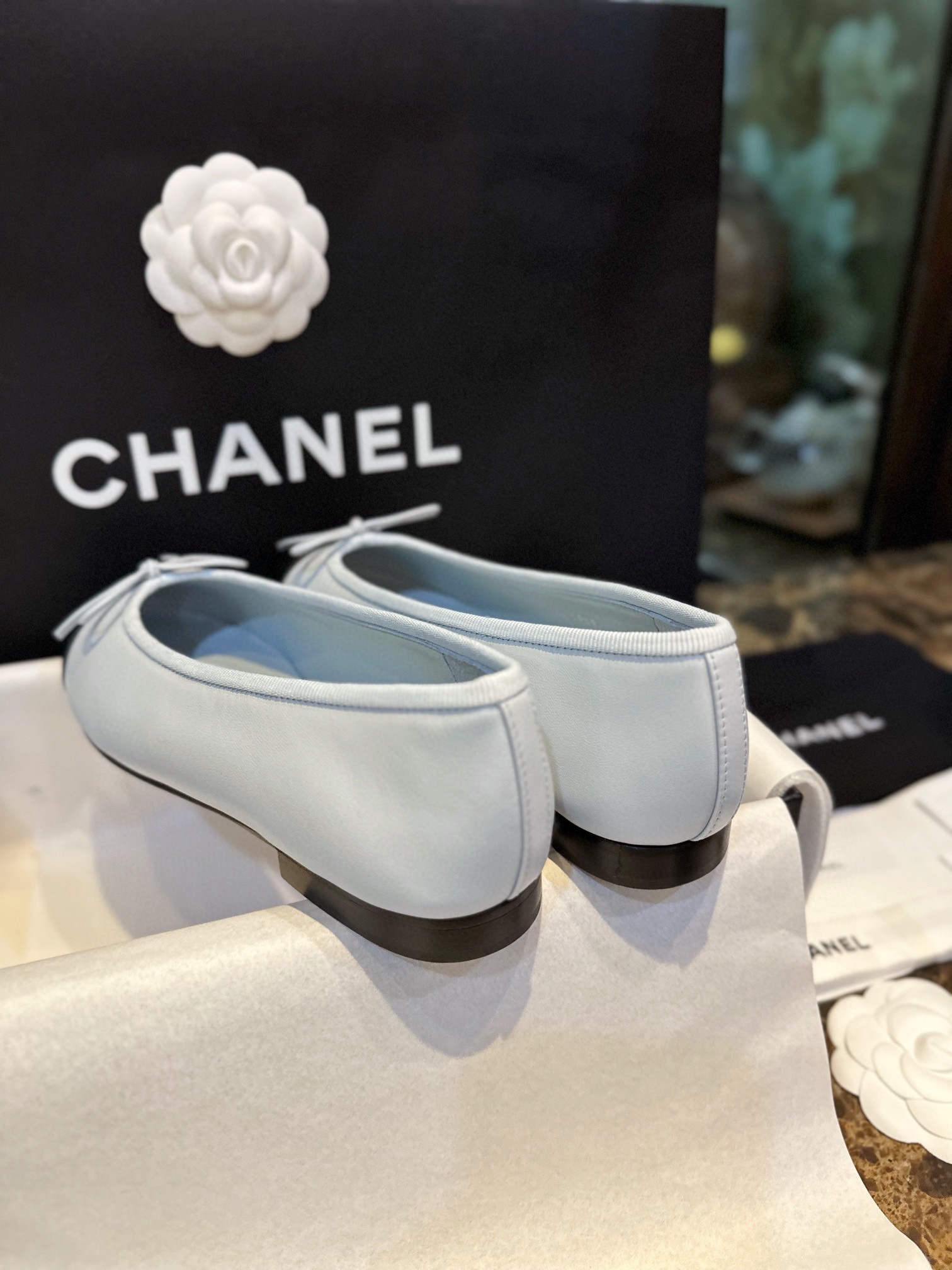 Chanel Haze Blue Petite Sheepskin Ballet Flats