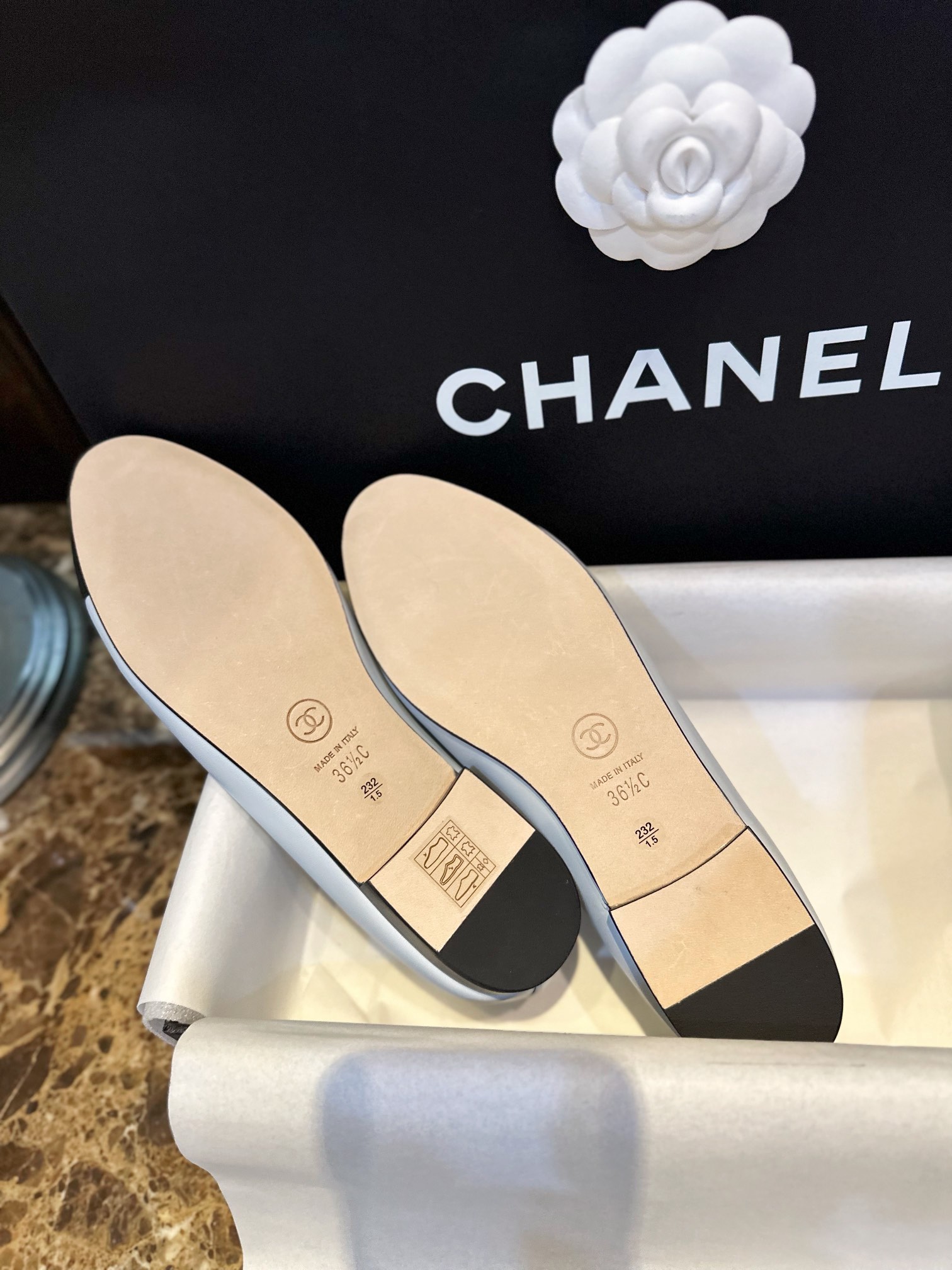 Chanel Haze Blue Petite Sheepskin Ballet Flats