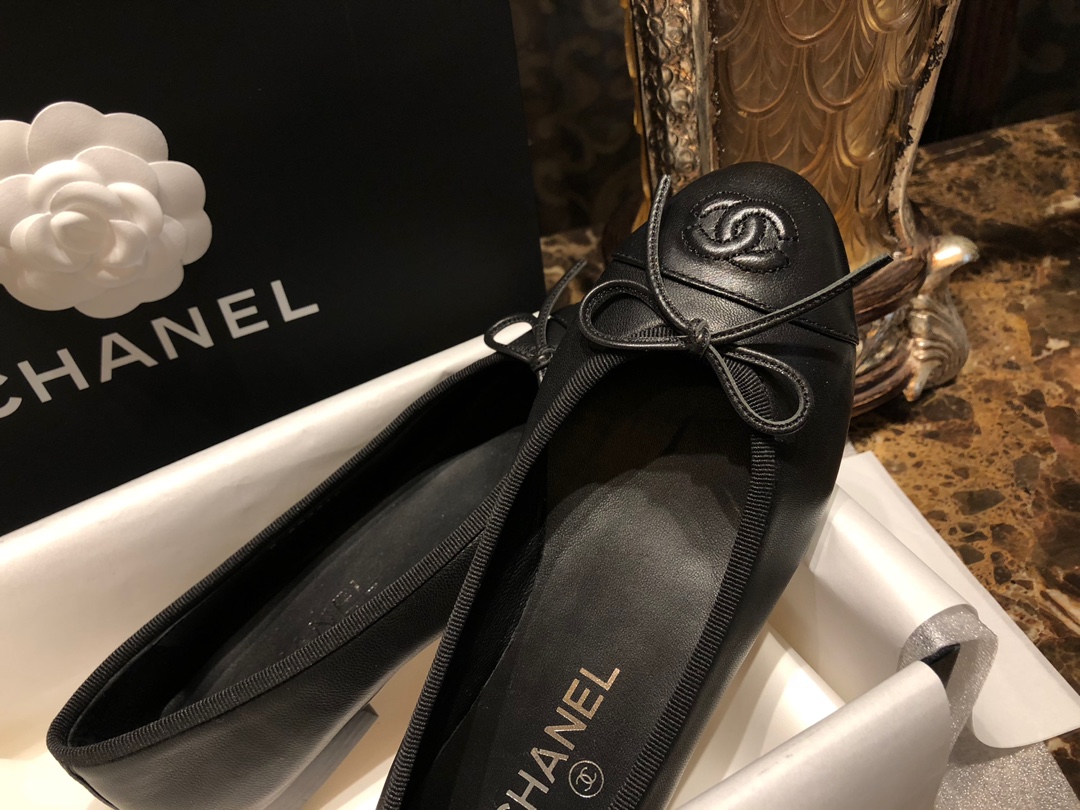 Chanel All Black Petite Sheepskin Ballet Flats