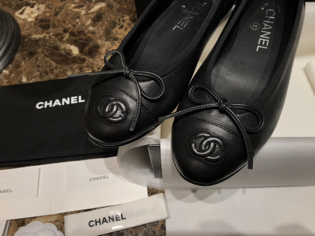 Chanel All Black Petite Sheepskin Ballet Flats