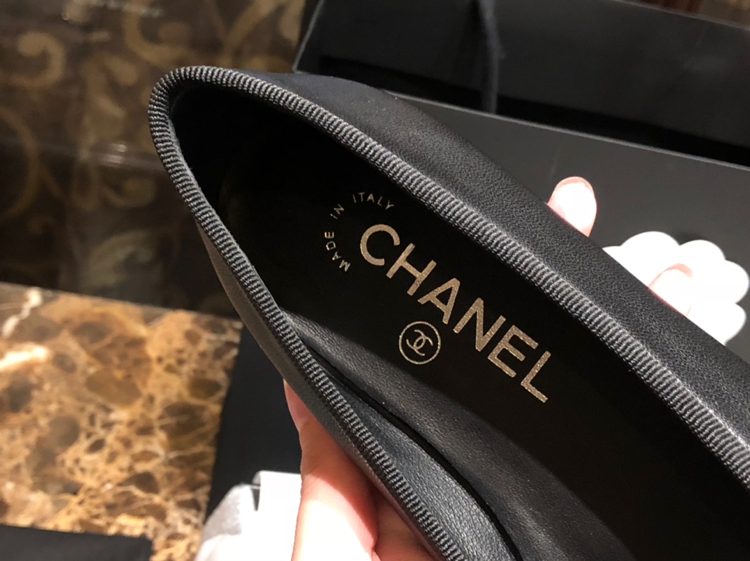 Chanel All Black Petite Sheepskin Ballet Flats